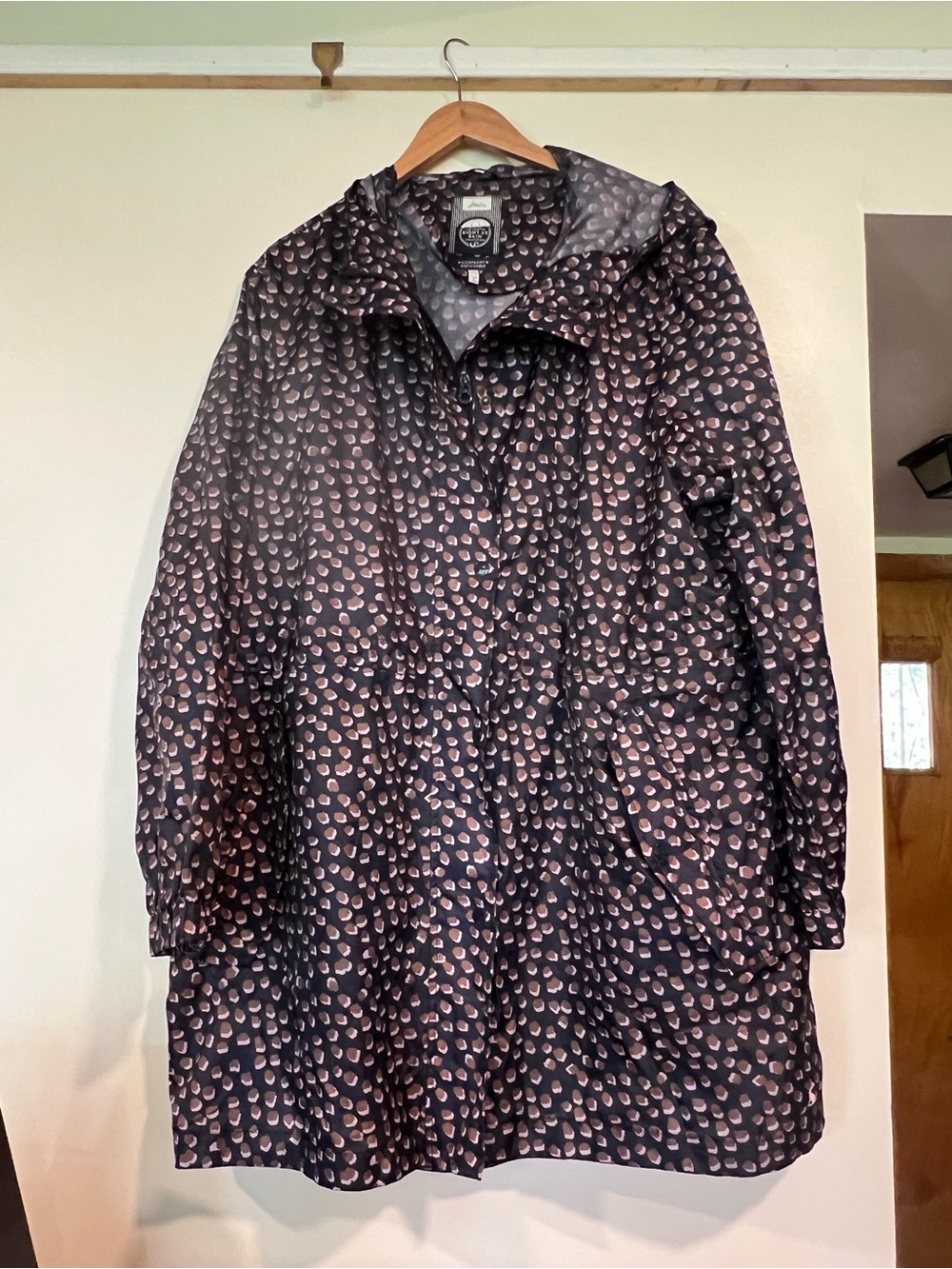 Joules Black Raincoat Lining with Brown & Pink Spot Print